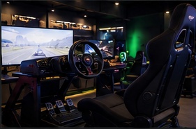 Racing simulator with steering wheel
