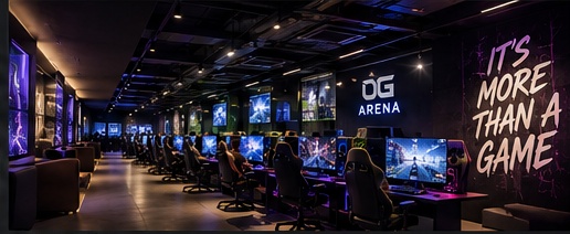 Cinematic wide shot of the OG Arena gaming floor