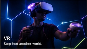 Player wearing a virtual reality headset