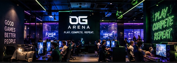 Premium gaming lounge with RGB-lit PC and console stations