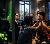 Group of friends playing a multiplayer match